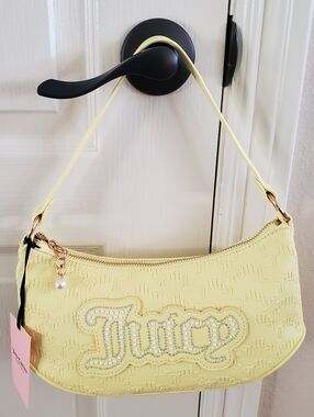 Juicy Couture Yellow Pear Emboss String Of Pearls Shoulder Bag NWT
